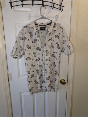 Tasso Elba White Paisley Short-Sleeve Button Shirt